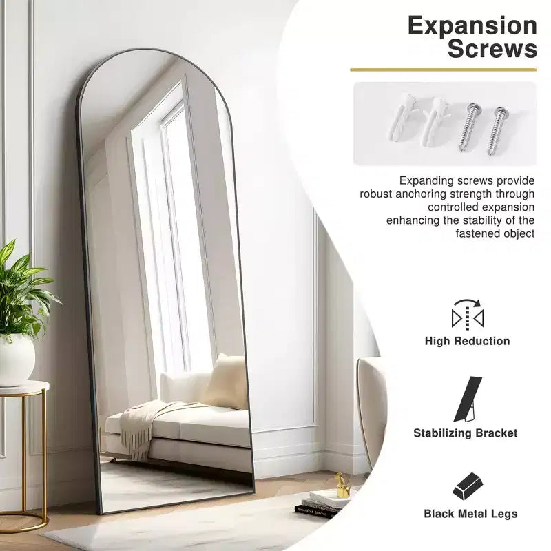 71x31 Large Arched TOP Full Length Floor Mirror Framed Bathroom Mirror for Living Room Black