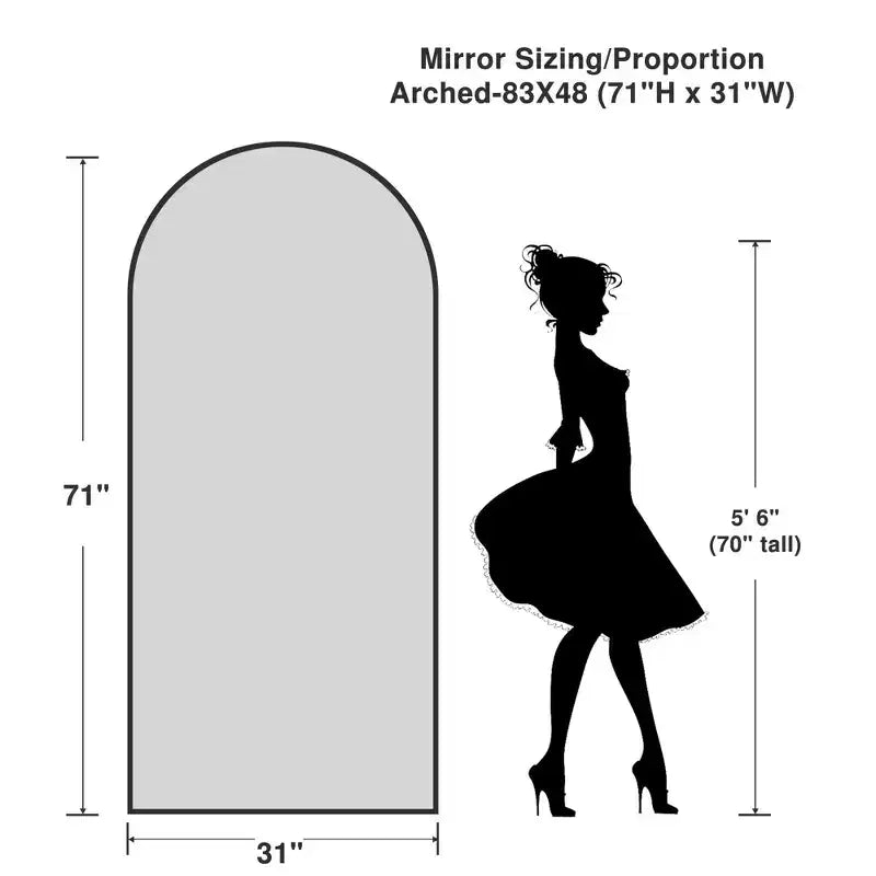 71x31 Large Arched TOP Full Length Floor Mirror Framed Bathroom Mirror for Living Room Black