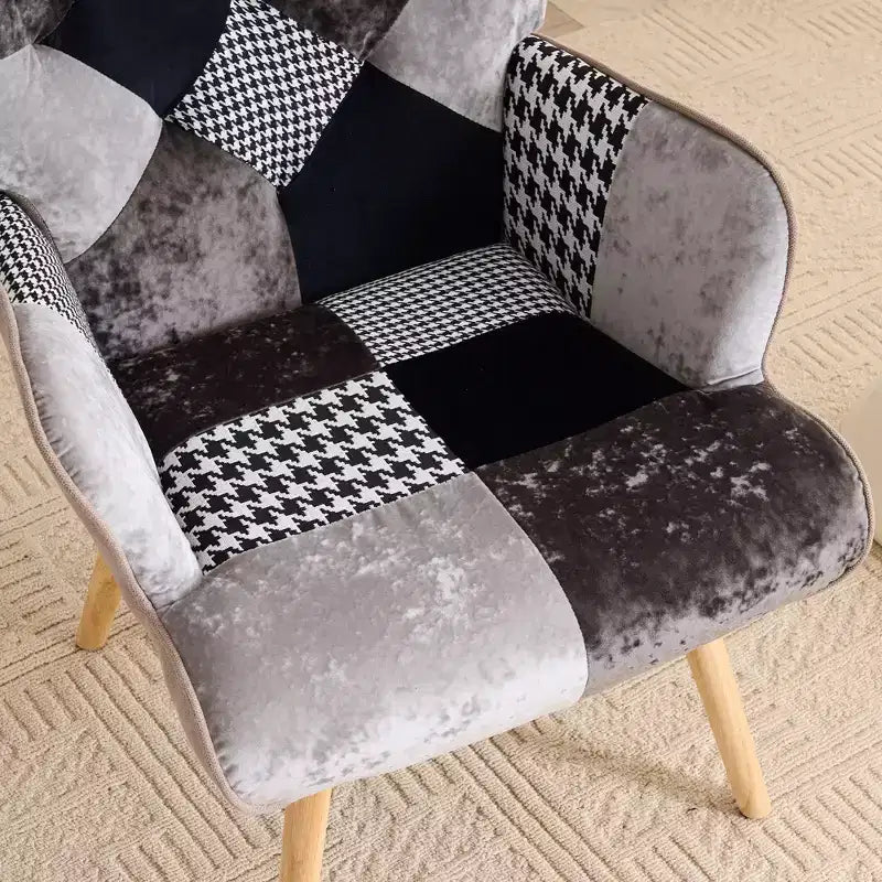 Patchwork Upholstered Accent Chair, Living Room Lounge Chair with Wingback and Armrest