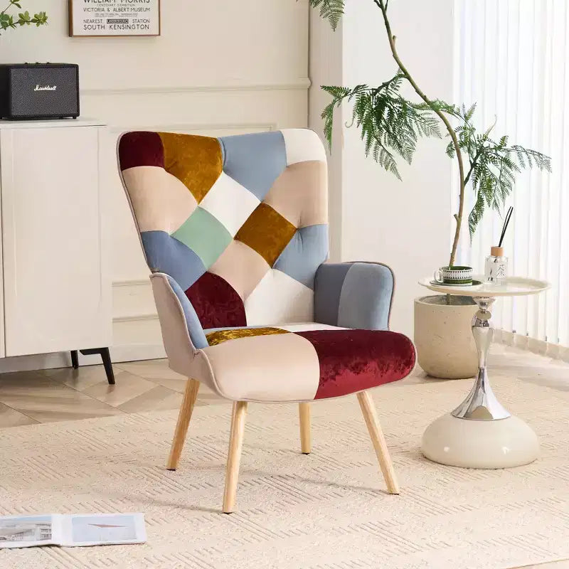 Patchwork Upholstered Accent Chair, Living Room Lounge Chair with Wingback and Armrest