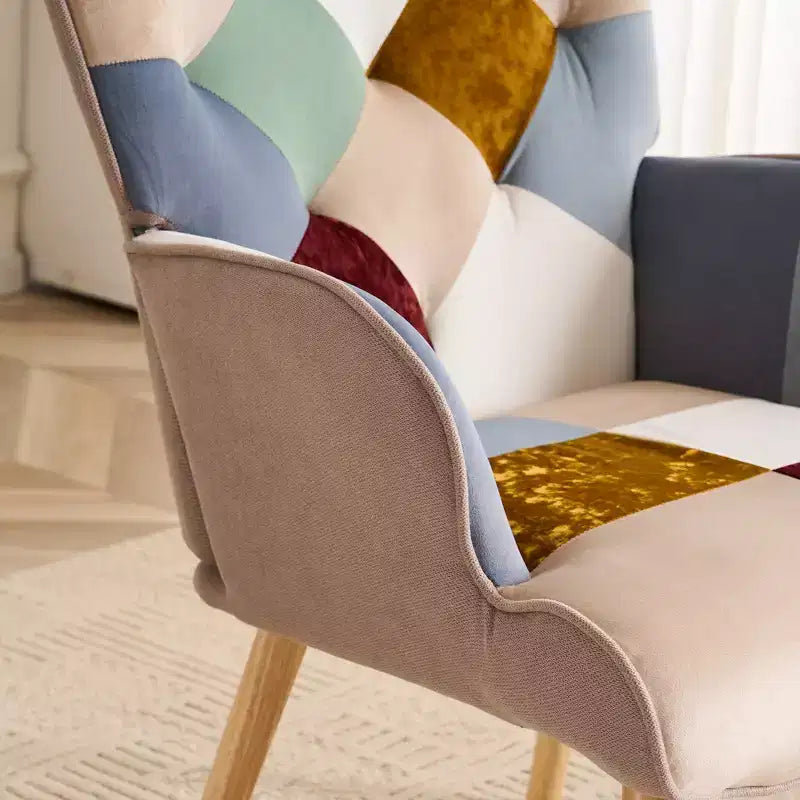 Patchwork Upholstered Accent Chair, Living Room Lounge Chair with Wingback and Armrest