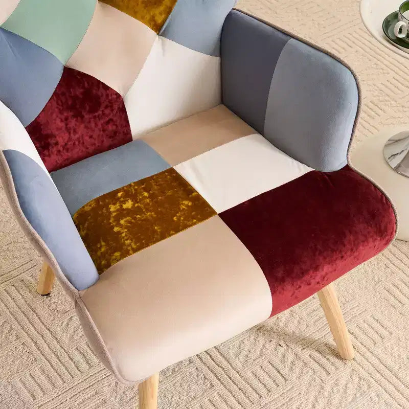 Patchwork Upholstered Accent Chair, Living Room Lounge Chair with Wingback and Armrest