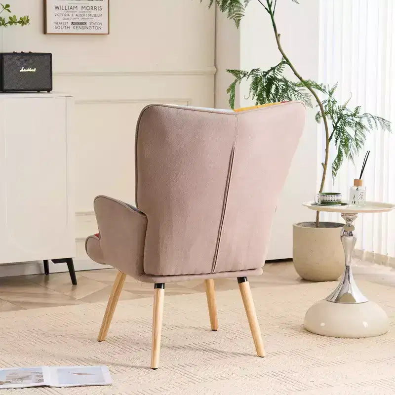 Patchwork Upholstered Accent Chair, Living Room Lounge Chair with Wingback and Armrest