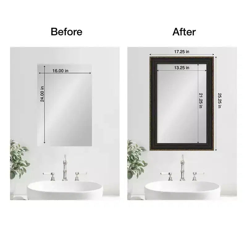 Kit de cadre pour miroir de salle de bains Mirror Makeover - Cadre entièrement assemblé à décoller et à coller - Miroir NON inclus - Bordure étroite bronze décorative