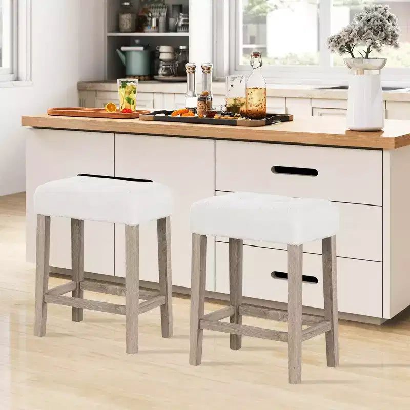 Lot de 2 tabourets de bar à hauteur de comptoir avec pieds en bois d’hévéa et repose-pieds, style moderne pour la maison