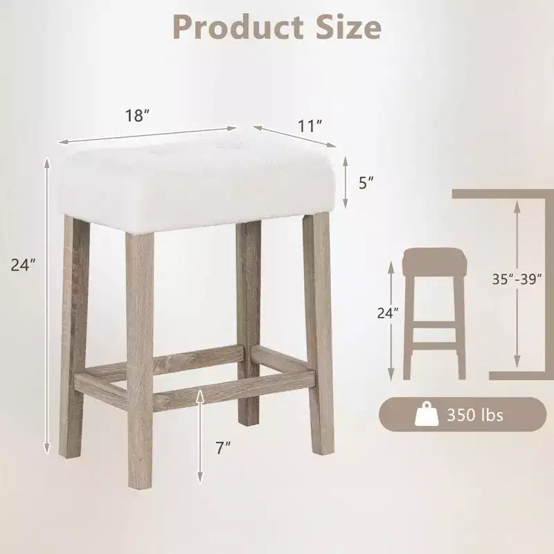 Lot de 2 tabourets de bar à hauteur de comptoir avec pieds en bois d’hévéa et repose-pieds, style moderne pour la maison