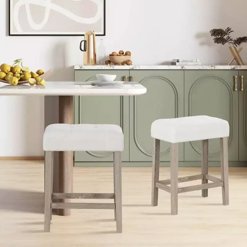 Lot de 2 tabourets de bar à hauteur de comptoir avec pieds en bois d’hévéa et repose-pieds, style moderne pour la maison
