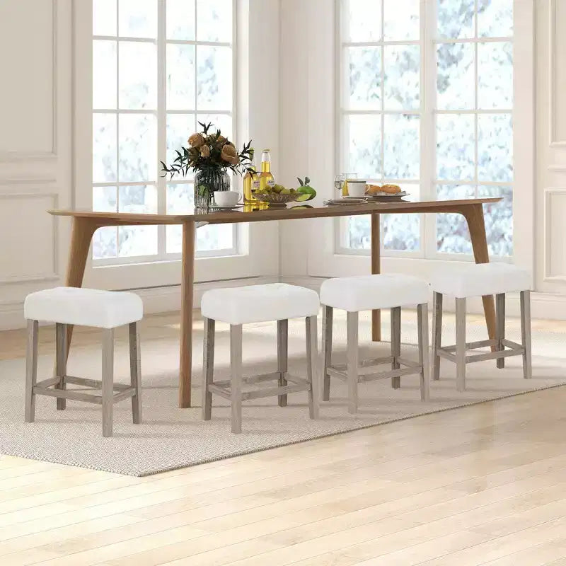 Lot de 2 tabourets de bar à hauteur de comptoir avec pieds en bois d’hévéa et repose-pieds, style moderne pour la maison