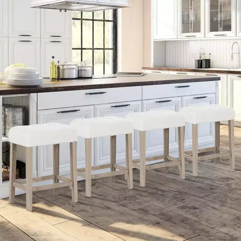 Lot de 2 tabourets de bar à hauteur de comptoir avec pieds en bois d’hévéa et repose-pieds, style moderne pour la maison