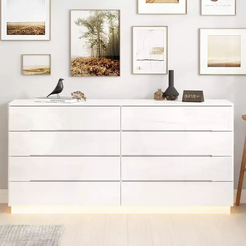 8 Drawer Dresser with Underlight High Gloss Finish Modern Chest of Drawers