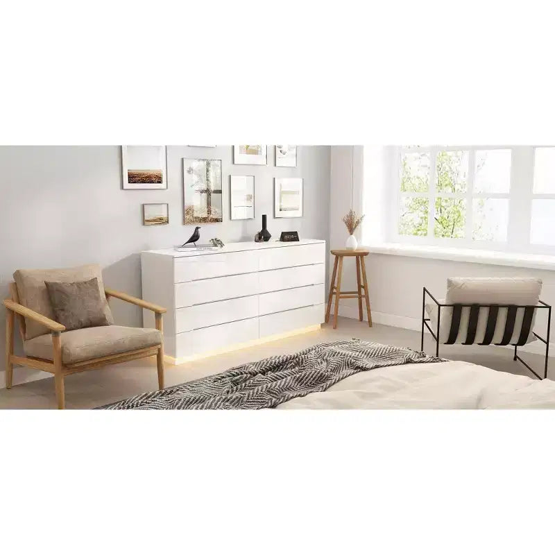 8 Drawer Dresser with Underlight High Gloss Finish Modern Chest of Drawers