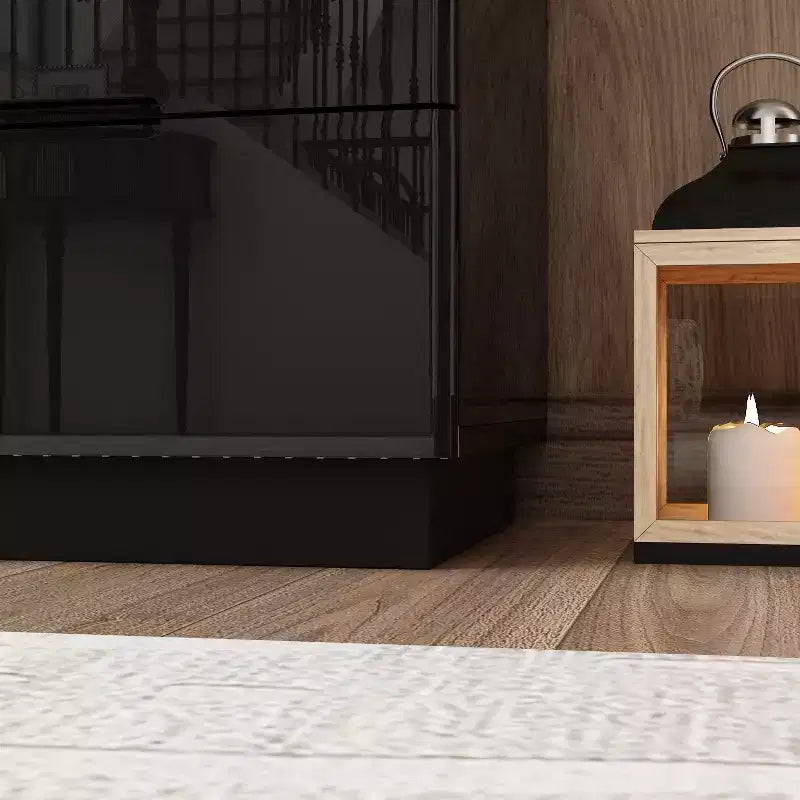 Commode à 8 tiroirs avec éclairage inférieur et finition brillante, style moderne