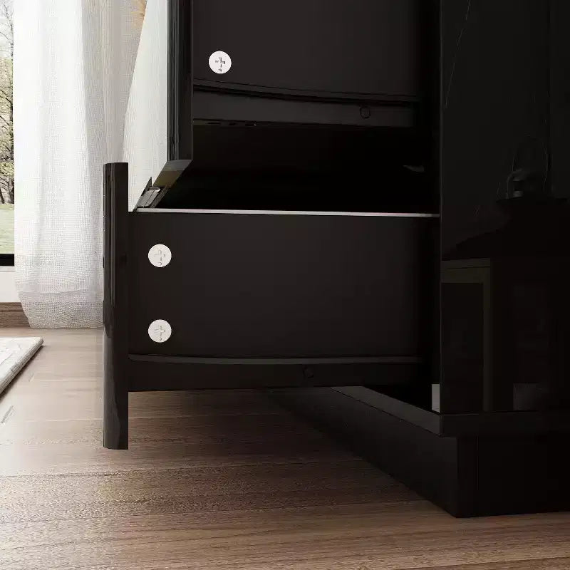 Commode à 8 tiroirs avec éclairage inférieur et finition brillante, style moderne