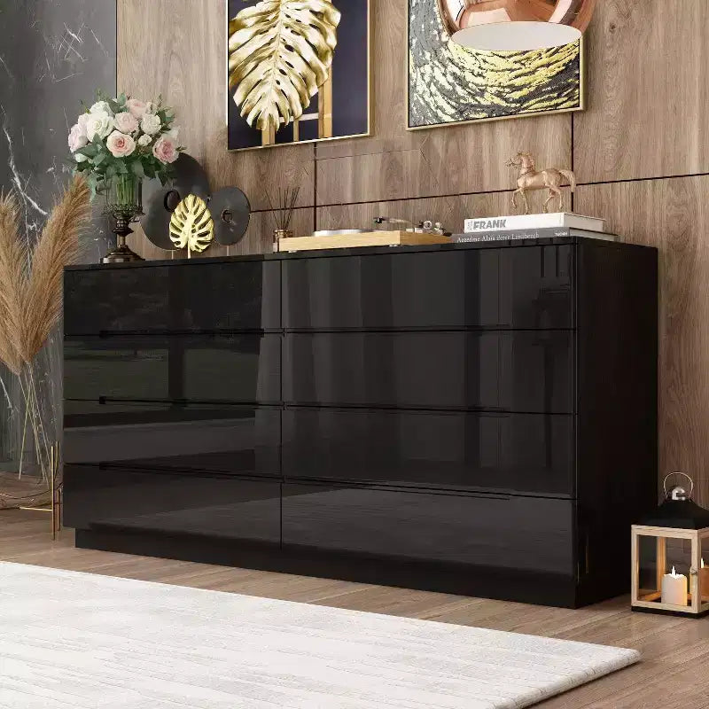 8 Drawer Dresser with Underlight High Gloss Finish Modern Chest of Drawers