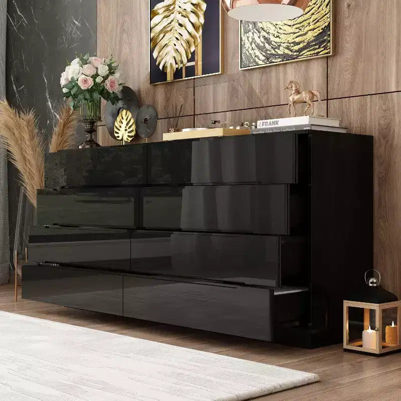8 Drawer Dresser with Underlight High Gloss Finish Modern Chest of Drawers