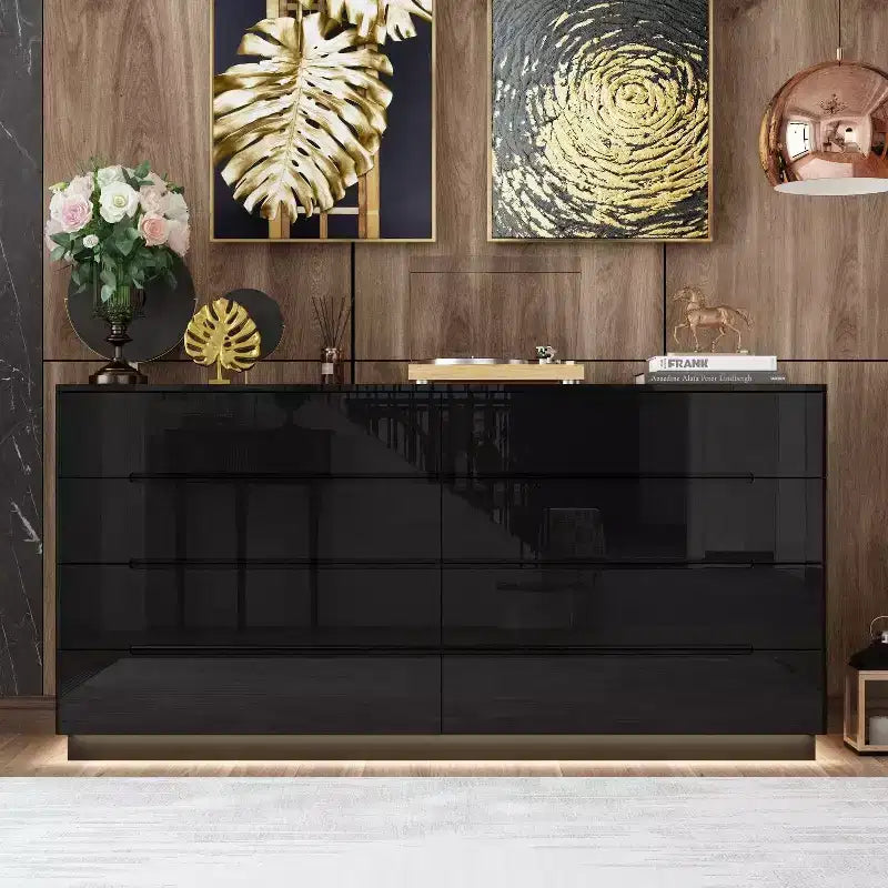 8 Drawer Dresser with Underlight High Gloss Finish Modern Chest of Drawers