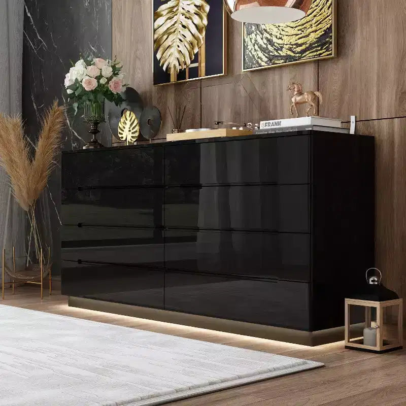8 Drawer Dresser with Underlight High Gloss Finish Modern Chest of Drawers