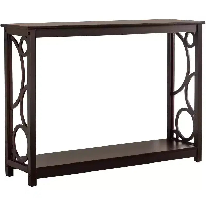Table console en bois pour entrée ou derrière canapé, finition cerisier foncé, avec étagère de rangement pour couloir, hall d’entrée ou salon