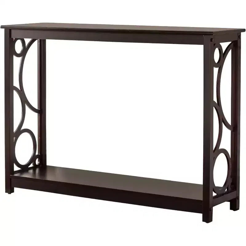 Table console en bois pour entrée ou derrière canapé, finition cerisier foncé, avec étagère de rangement pour couloir, hall d’entrée ou salon