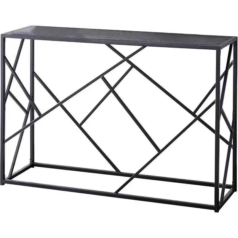 Table console moderne pour canapé, cadre en métal noir et bois gris - idéale pour les entrées et les salons