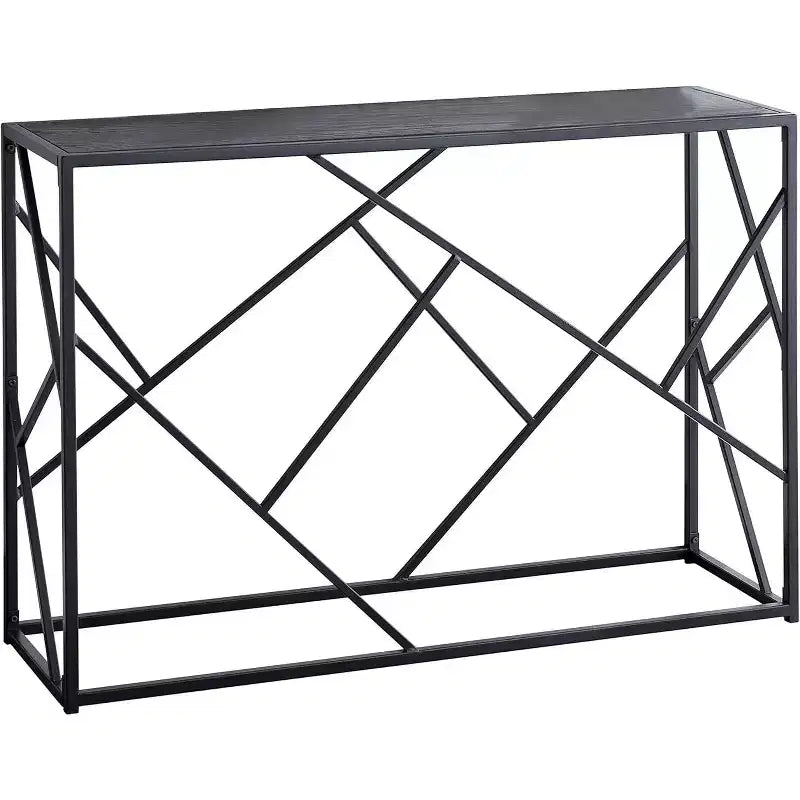 Table console moderne pour canapé, cadre en métal noir et bois gris - idéale pour les entrées et les salons