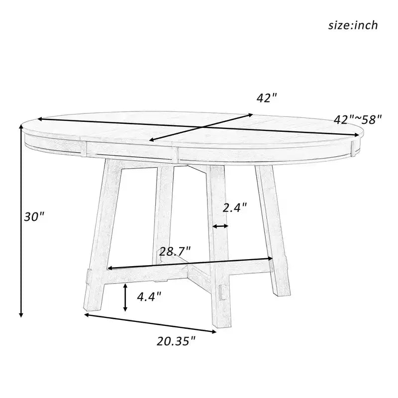 Table de salle à manger de style champêtre à 4 pieds avec base en X et rallonge de 16 pouces
