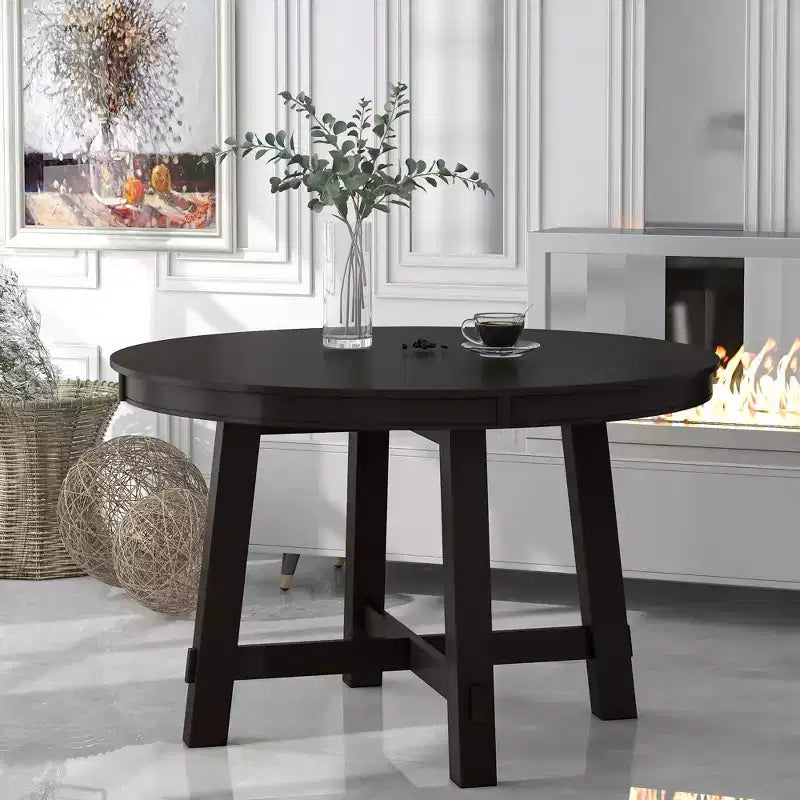 Table de salle à manger de style champêtre à 4 pieds avec base en X et rallonge de 16 pouces