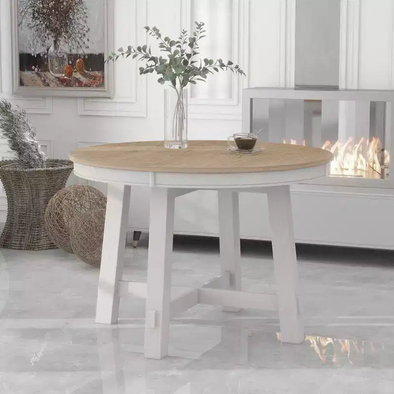 Table de salle à manger de style champêtre à 4 pieds avec base en X et rallonge de 16 pouces