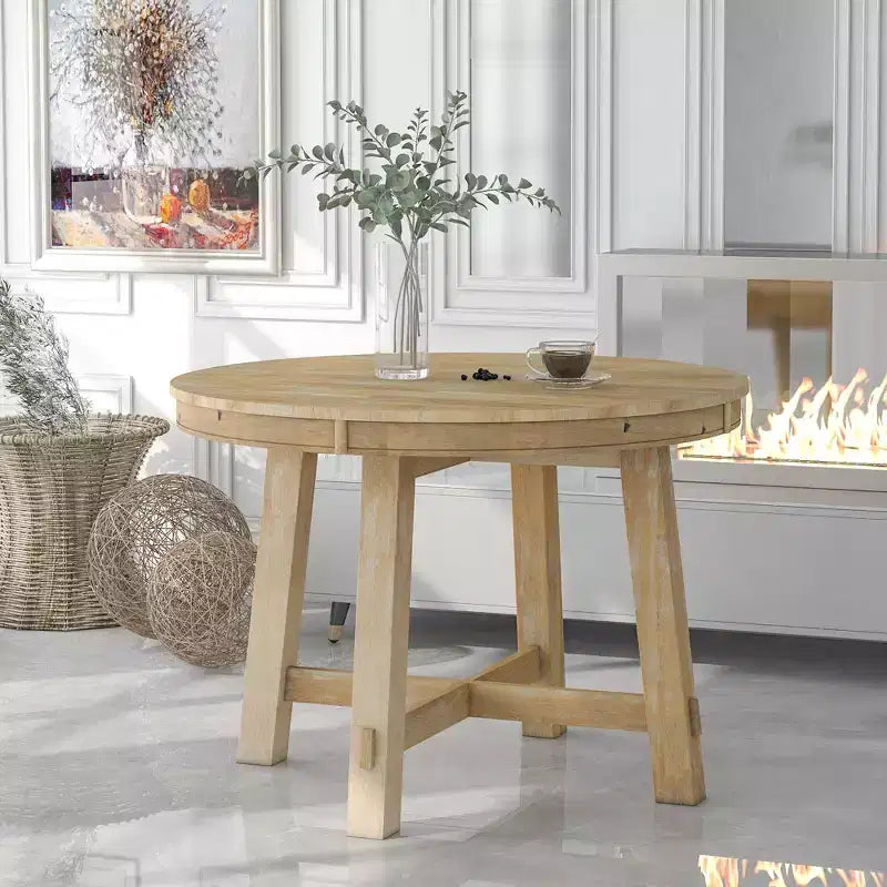 Table de salle à manger de style champêtre à 4 pieds avec base en X et rallonge de 16 pouces