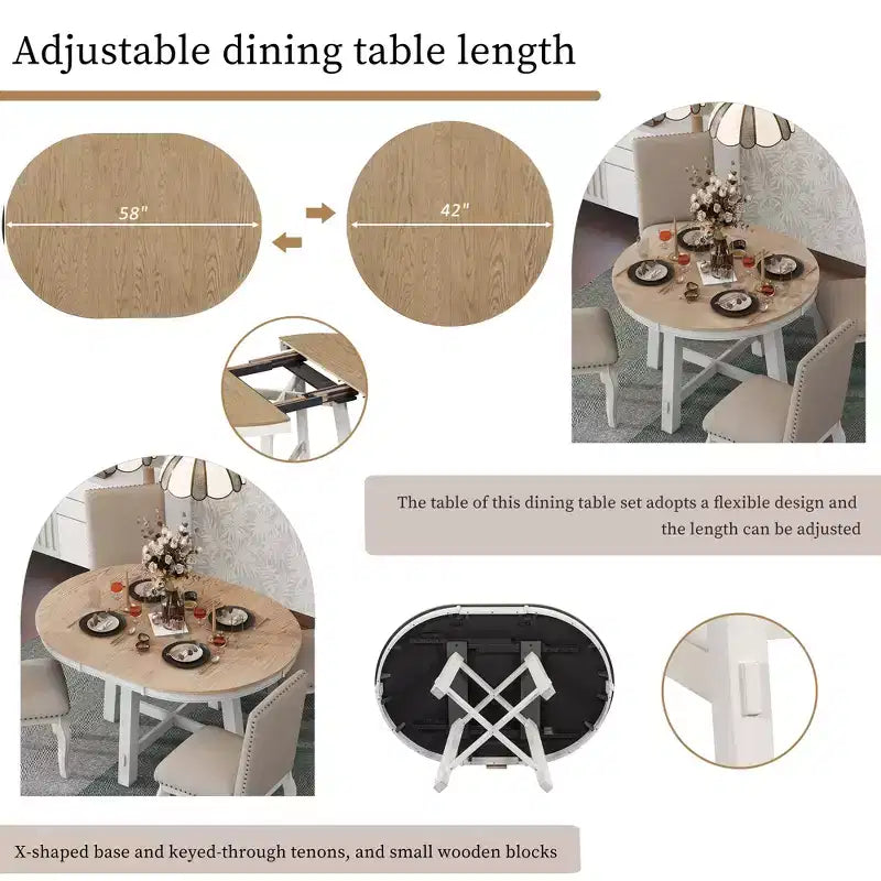 Farmhouse 4 Legs X-shaped Base Dining Table with 16 in. Leaf