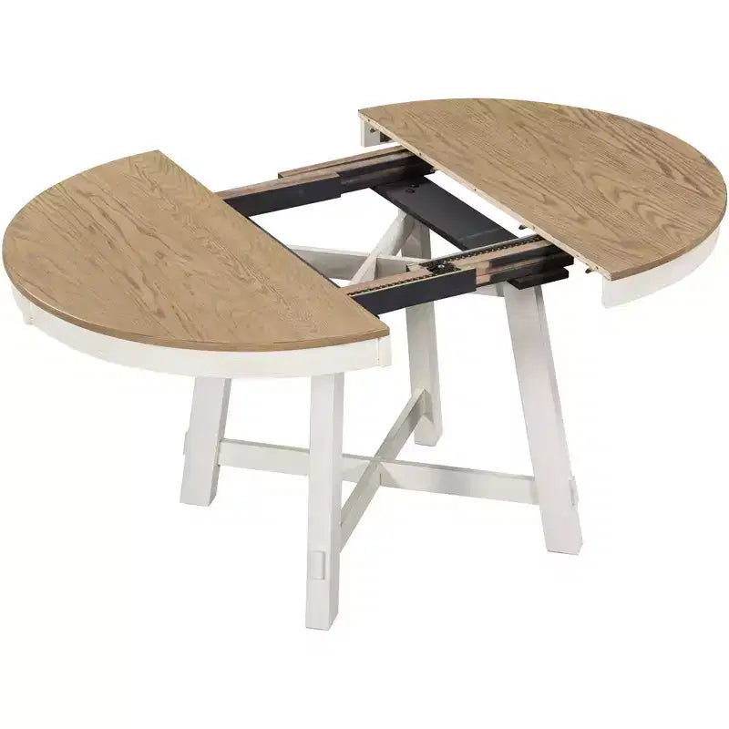 Table de salle à manger de style champêtre à 4 pieds avec base en X et rallonge de 16 pouces