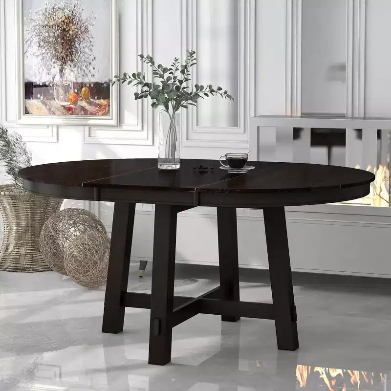 Farmhouse 4 Legs X-shaped Base Dining Table with 16 in. Leaf