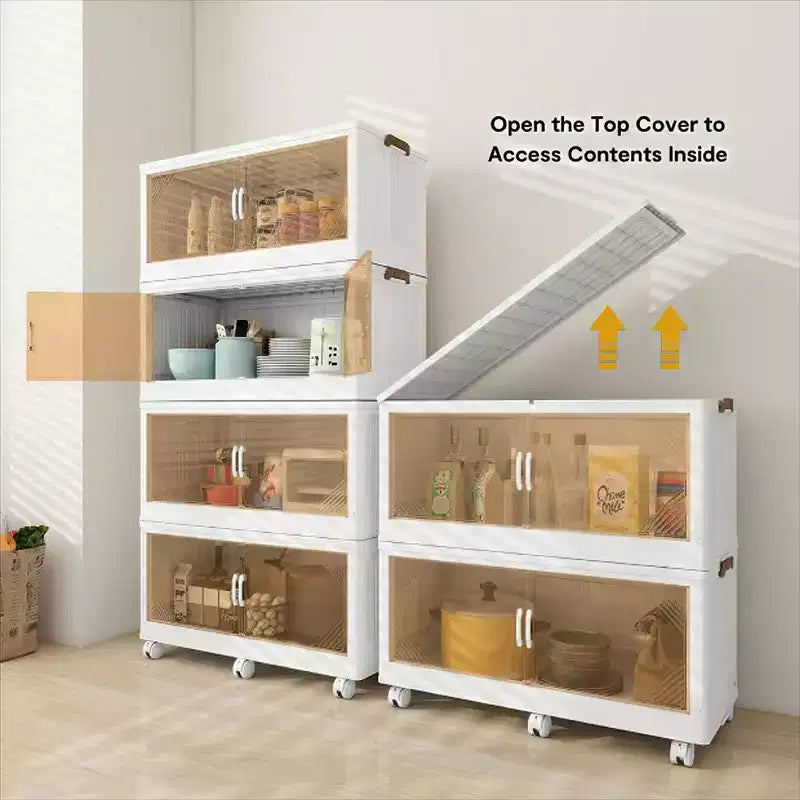 Organizador plegable de 4 niveles y gran capacidad, de 25.6 pulgadas de ancho, con puerta transparente, fácil acceso y diseño plegable que ahorra espacio