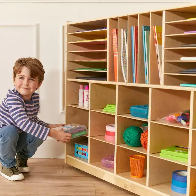 Multi-Section Mobile Tray Cabinet with Cubby Storage Compartments, Kids Furniture