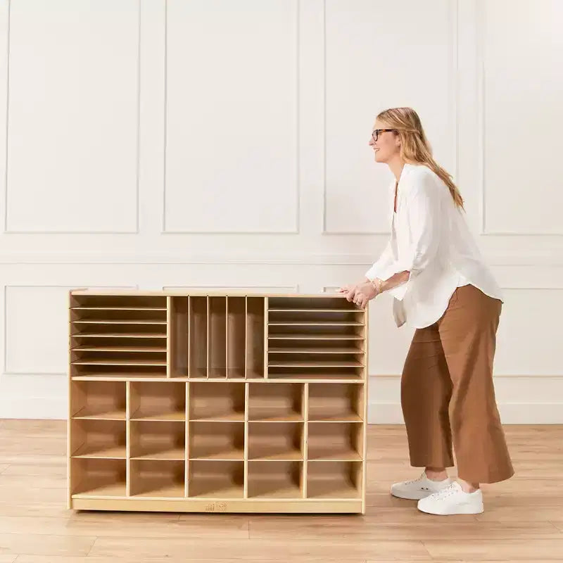 Multi-Section Mobile Tray Cabinet with Cubby Storage Compartments, Kids Furniture