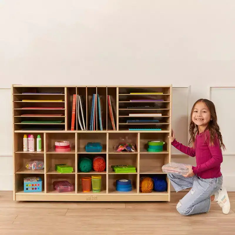 Multi-Section Mobile Tray Cabinet with Cubby Storage Compartments, Kids Furniture