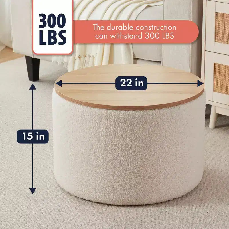 Großer runder 22-Zoll-Couchtisch mit Stauraumhocker