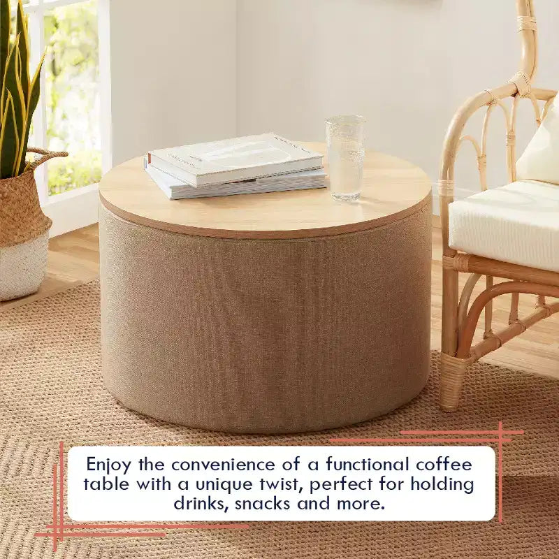 Großer runder 22-Zoll-Couchtisch mit Stauraumhocker
