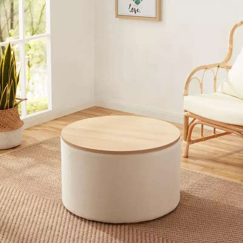Großer runder 22-Zoll-Couchtisch mit Stauraumhocker