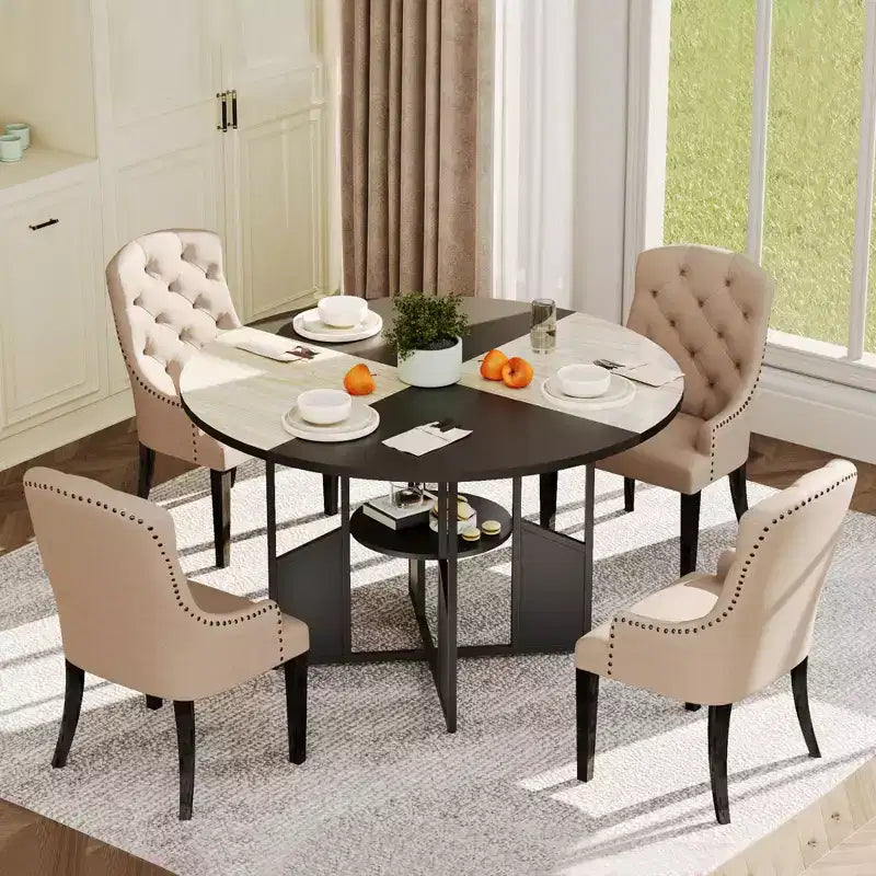 Table à manger ronde de 59 pouces pour 46, table de cuisine ronde avec étagère de rangement à 2 niveaux et piètement croisé, grande table ronde avec structure en bois et fer