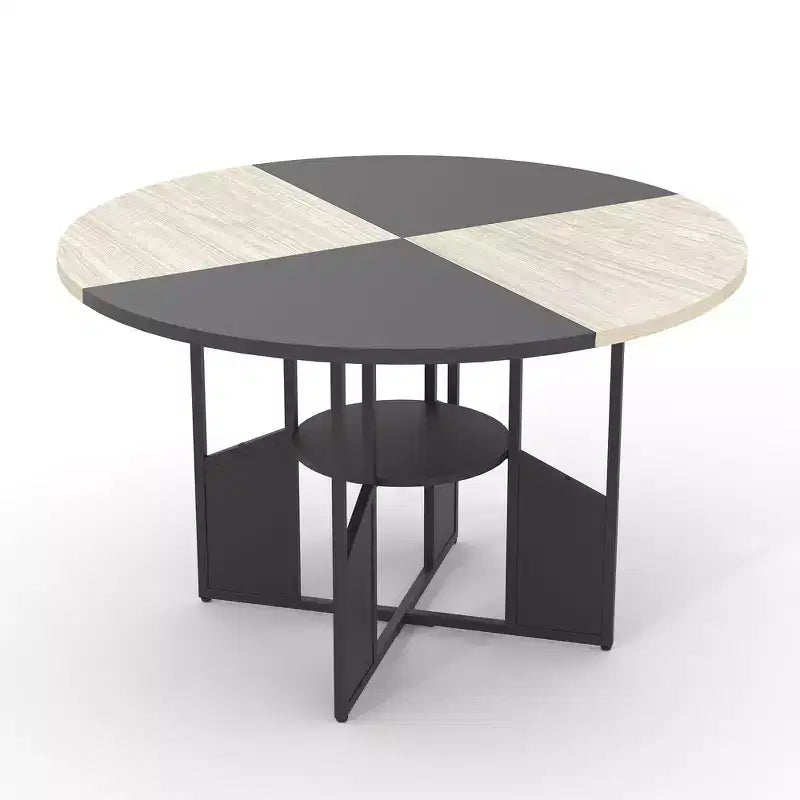 Table à manger ronde de 59 pouces pour 46, table de cuisine ronde avec étagère de rangement à 2 niveaux et piètement croisé, grande table ronde avec structure en bois et fer