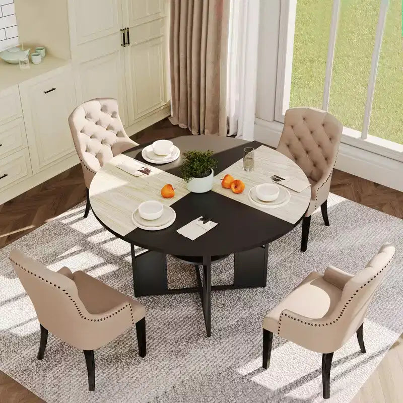 Table à manger ronde de 59 pouces pour 46, table de cuisine ronde avec étagère de rangement à 2 niveaux et piètement croisé, grande table ronde avec structure en bois et fer