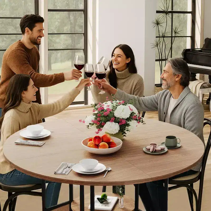 Table à manger ronde de 59 pouces pour 46, table de cuisine ronde avec étagère de rangement à 2 niveaux et piètement croisé, grande table ronde avec structure en bois et fer