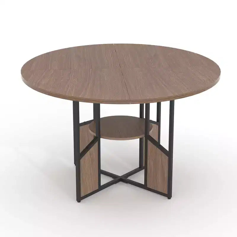 Table à manger ronde de 59 pouces pour 46, table de cuisine ronde avec étagère de rangement à 2 niveaux et piètement croisé, grande table ronde avec structure en bois et fer