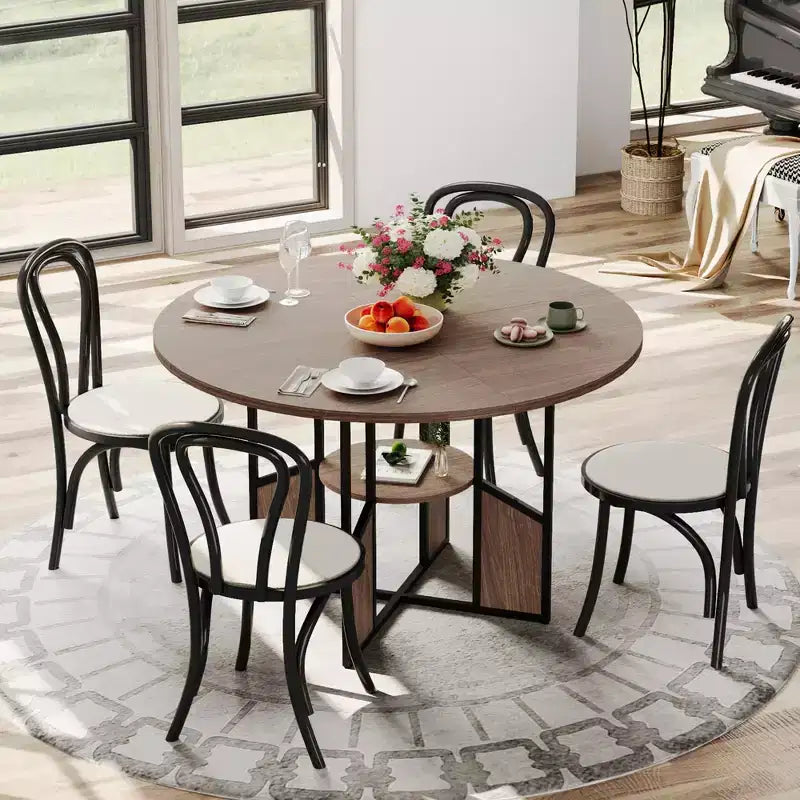 Table à manger ronde de 59 pouces pour 46, table de cuisine ronde avec étagère de rangement à 2 niveaux et piètement croisé, grande table ronde avec structure en bois et fer