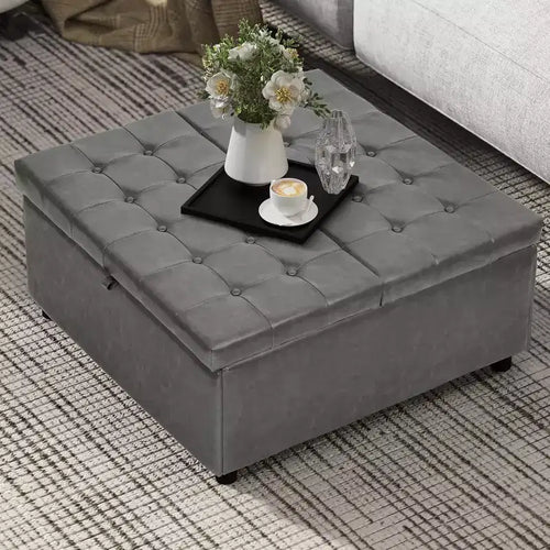 Otomana cuadrada de 35.5 pulgadas con almacenamiento, otomana grande para mesa de centro, soporta hasta 500 lb, ideal para sala de estar, gris