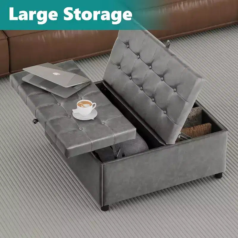 35.5 Inch Square Ottoman with Storage, Large Ottoman Coffee Table, 500 lb Large Ottoman with Storages for Living Room, Gray