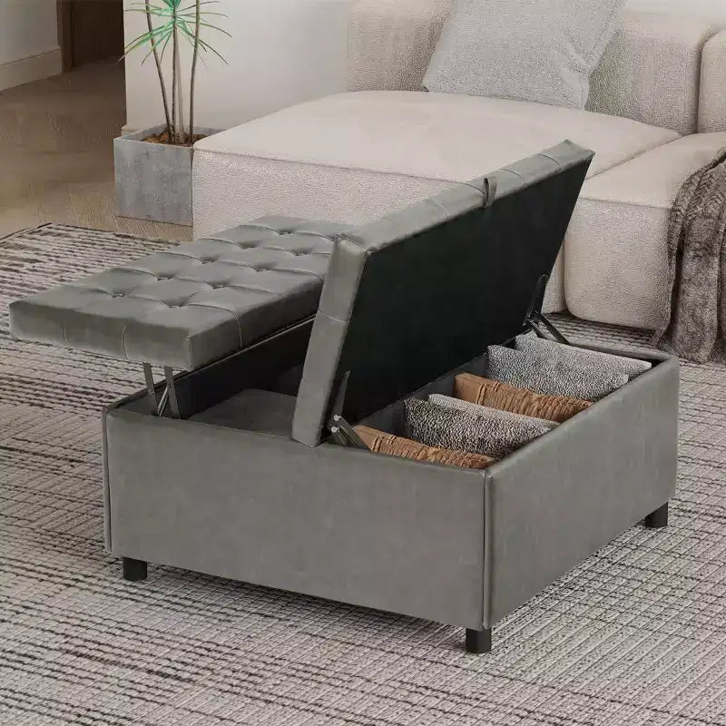 35.5 Inch Square Ottoman with Storage, Large Ottoman Coffee Table, 500 lb Large Ottoman with Storages for Living Room, Gray