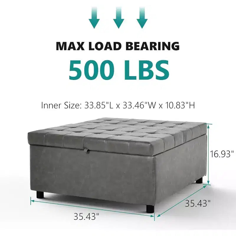 35.5 Inch Square Ottoman with Storage, Large Ottoman Coffee Table, 500 lb Large Ottoman with Storages for Living Room, Gray