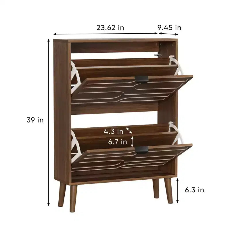 Modern Freestanding Shoe Cabinet Organizer with 2 Flip Drawers,Mid-Century Storage Shoe Rack for Corridors, Entrances